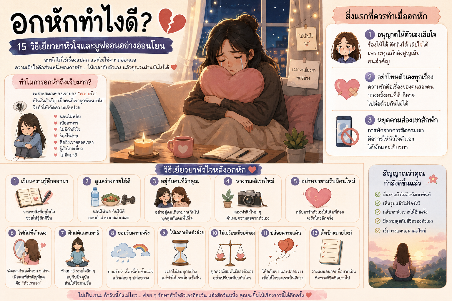 อกหักทำไงดี? 15 วิธีเยียวยาหัวใจและมูฟออนอย่างอ่อนโยน